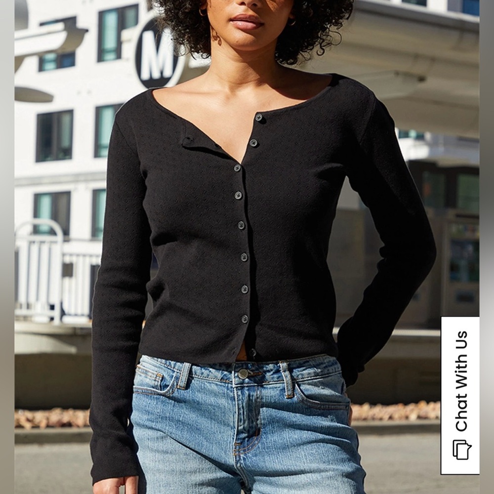 John Galt Black Athelia Pointelle Cardigan